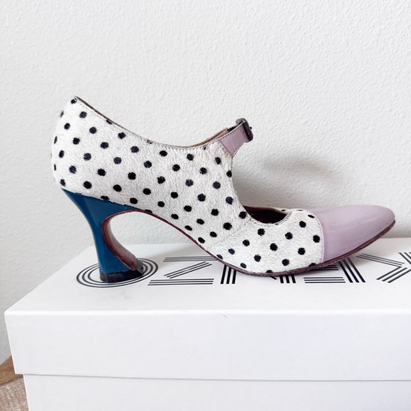 John Fluevog Malala White Pony Dot Heels, size 6 - Picture 8 of 16